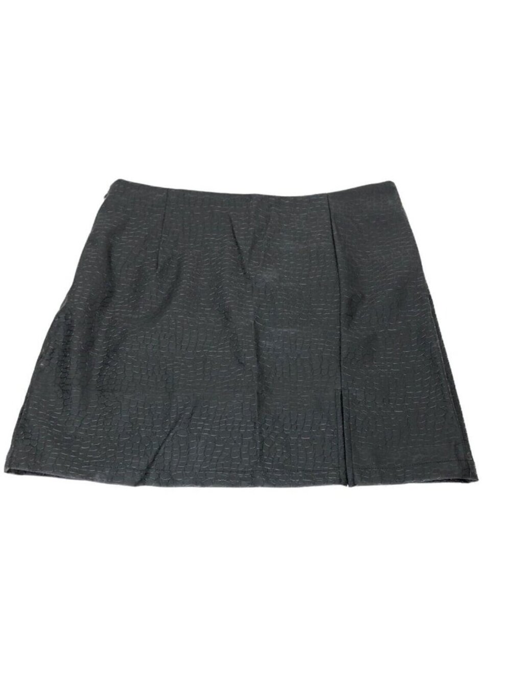 Shein Mini Skirt Faux Leather Snake Skin Black Slit Womens M Lined Flat Front